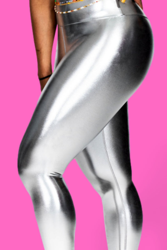 Women's Moisture-wicking metallic leggings  Metallic leggings, Silver  leggings, Pants for women